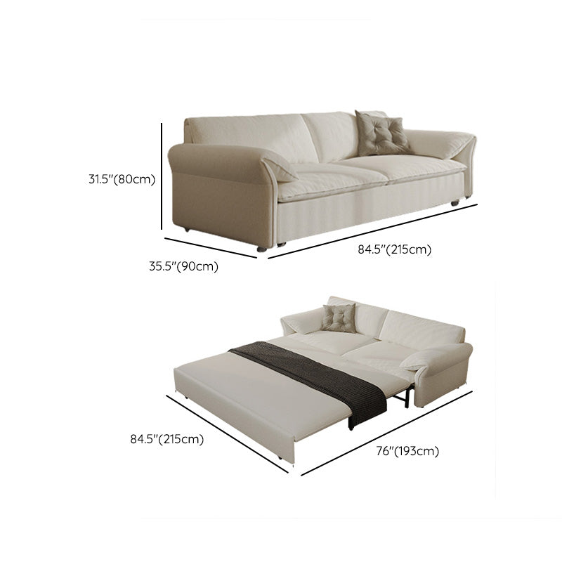 Galm White Wool Futon Sofa Bed with Solid Wood Box and Pillow Top Arms