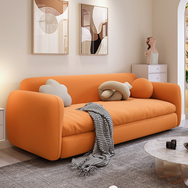 Orange Sleeper Sofa with Tight Back and Square Arms in Faux Leather