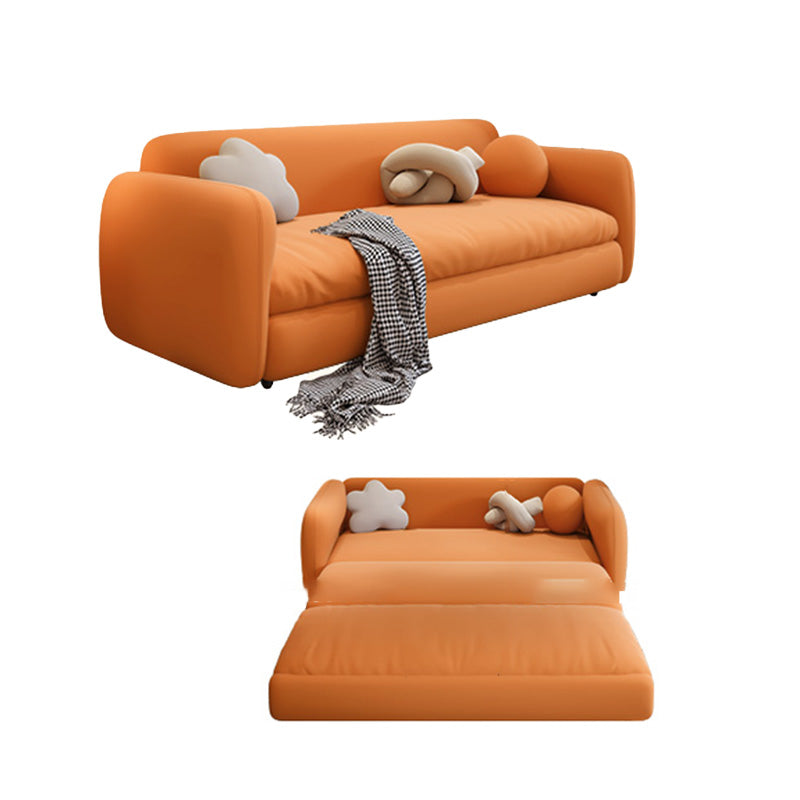 Orange Sleeper Sofa with Tight Back and Square Arms in Faux Leather