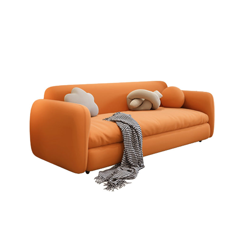 Orange Sleeper Sofa with Tight Back and Square Arms in Faux Leather