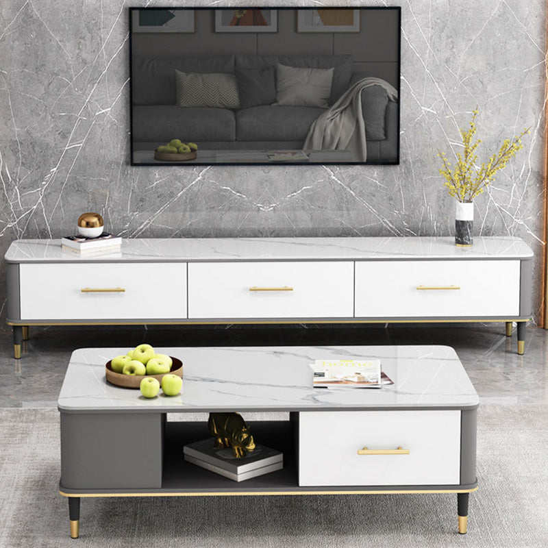 Stone TV Stand Console Contemporary Media Console with 3 Drawers