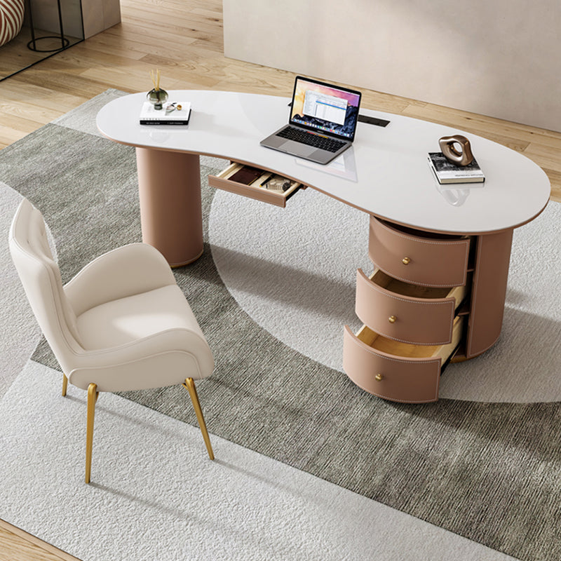 Contemporary Style Stone Office Desk Irregular Shape Task Desk with 2 Legs