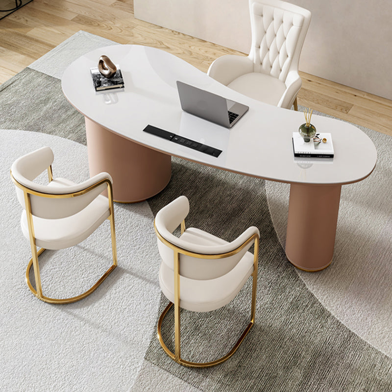 Contemporary Style Stone Office Desk Irregular Shape Task Desk with 2 Legs