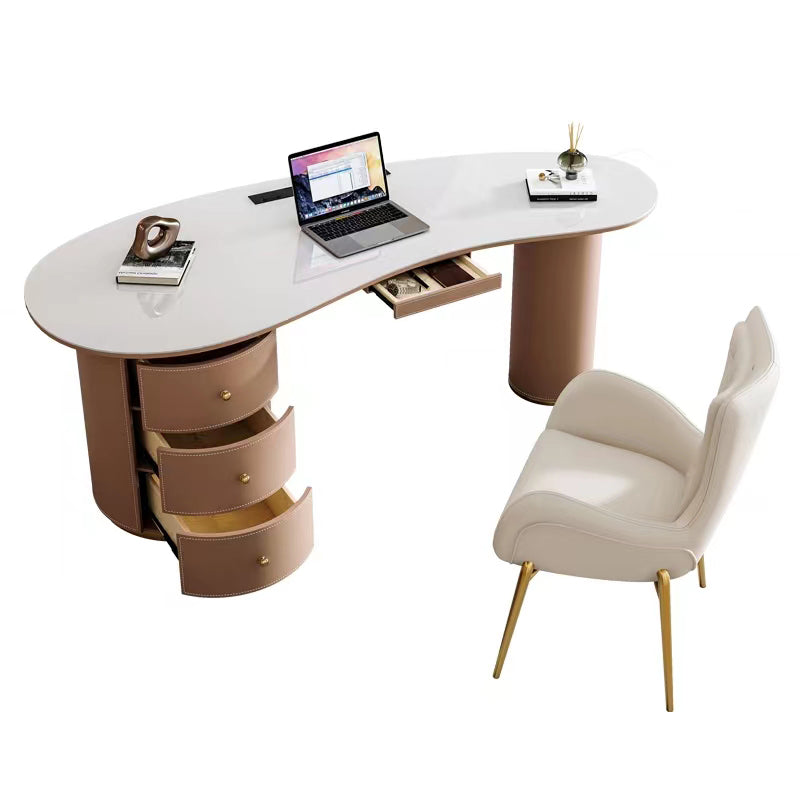 Contemporary Style Stone Office Desk Irregular Shape Task Desk with 2 Legs