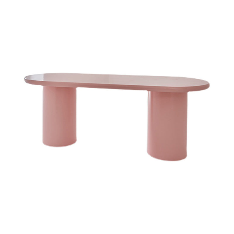 Contemporary Style Wood Office Desk Oval Shape Task Desk with 2 Legs in Pink