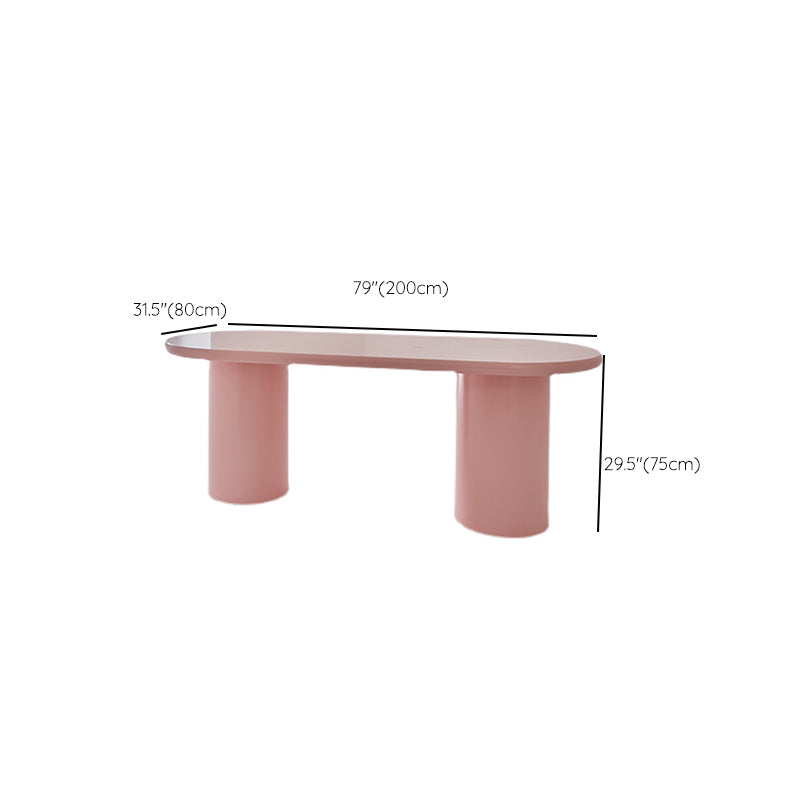 Contemporary Style Wood Office Desk Oval Shape Task Desk with 2 Legs in Pink