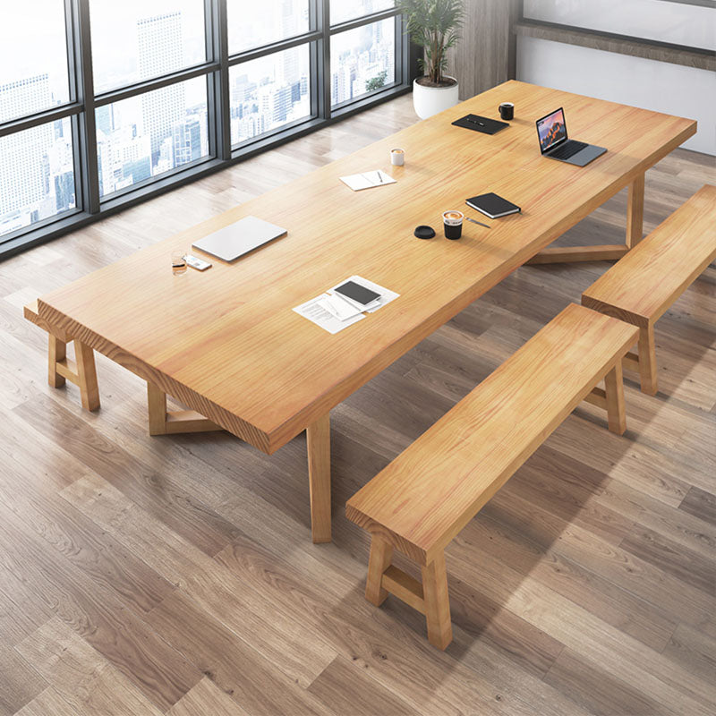 Contemporary Style Natural Office Desk Rectangular Shape Task Desk with 2 Legs