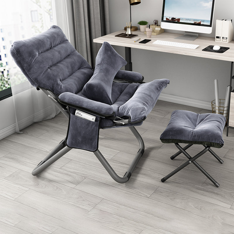 Contemporary Standard Recliner with Metal Base and Side Pockets