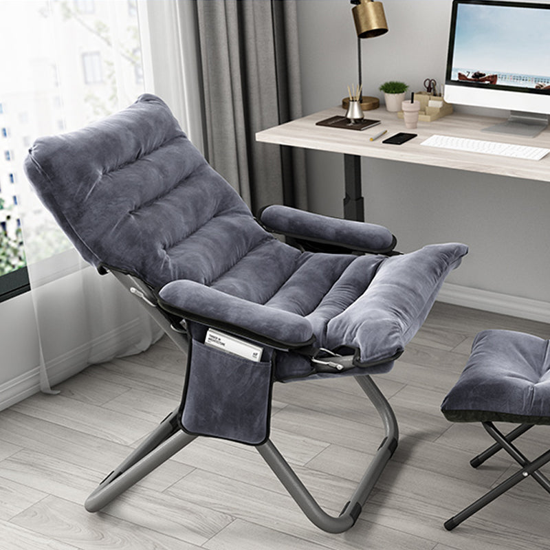 Contemporary Standard Recliner with Metal Base and Side Pockets