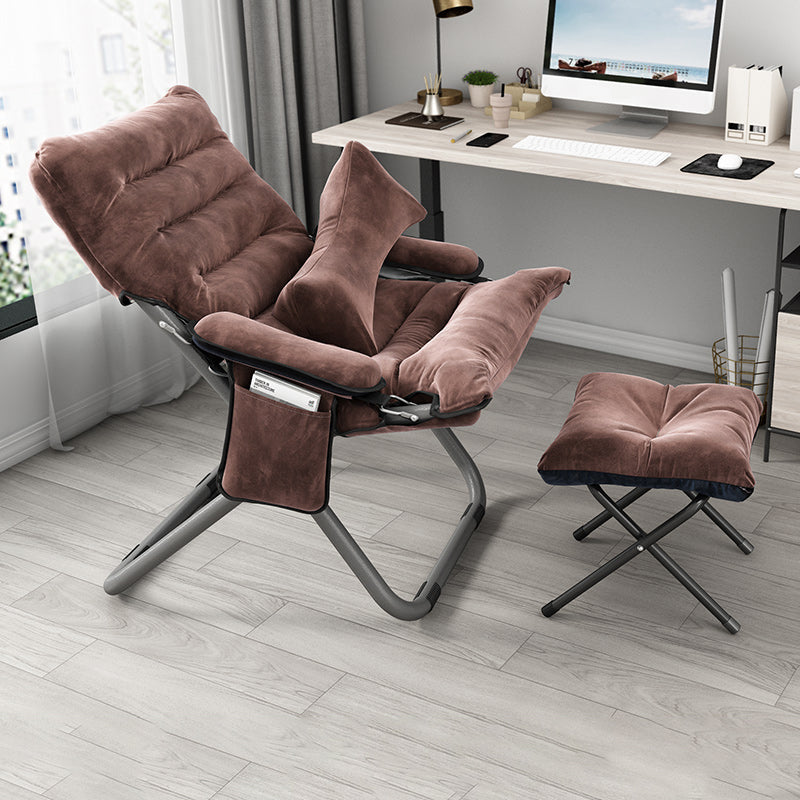 Contemporary Standard Recliner with Metal Base and Side Pockets