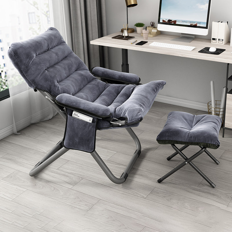 Contemporary Standard Recliner with Metal Base and Side Pockets