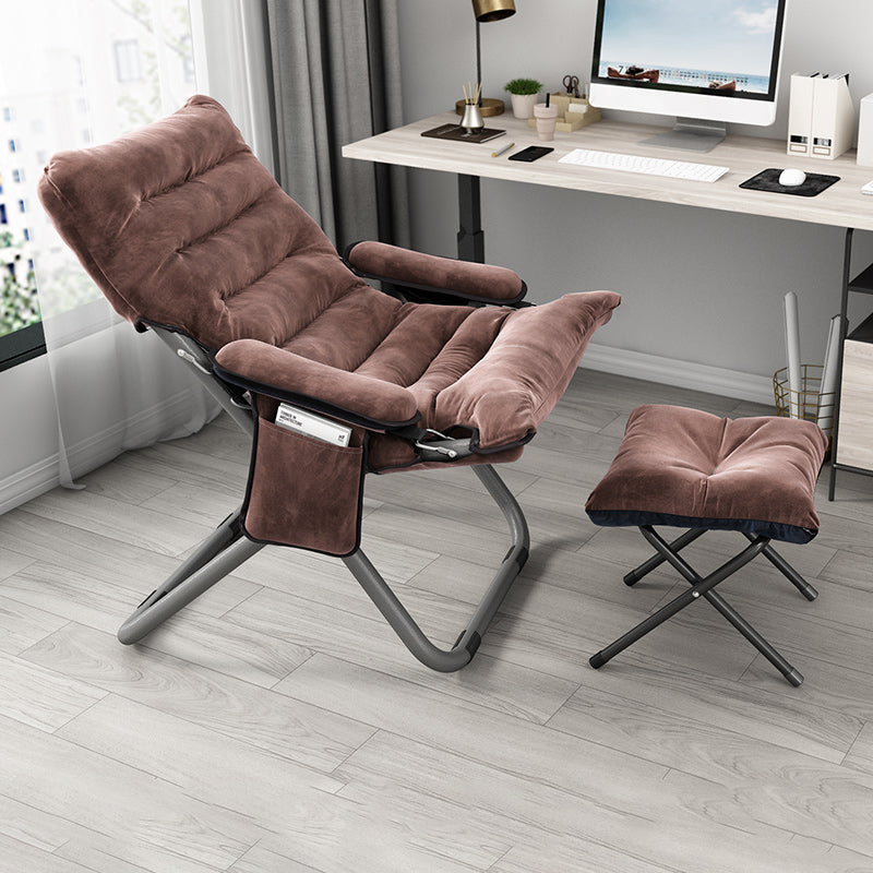 Contemporary Standard Recliner with Metal Base and Side Pockets