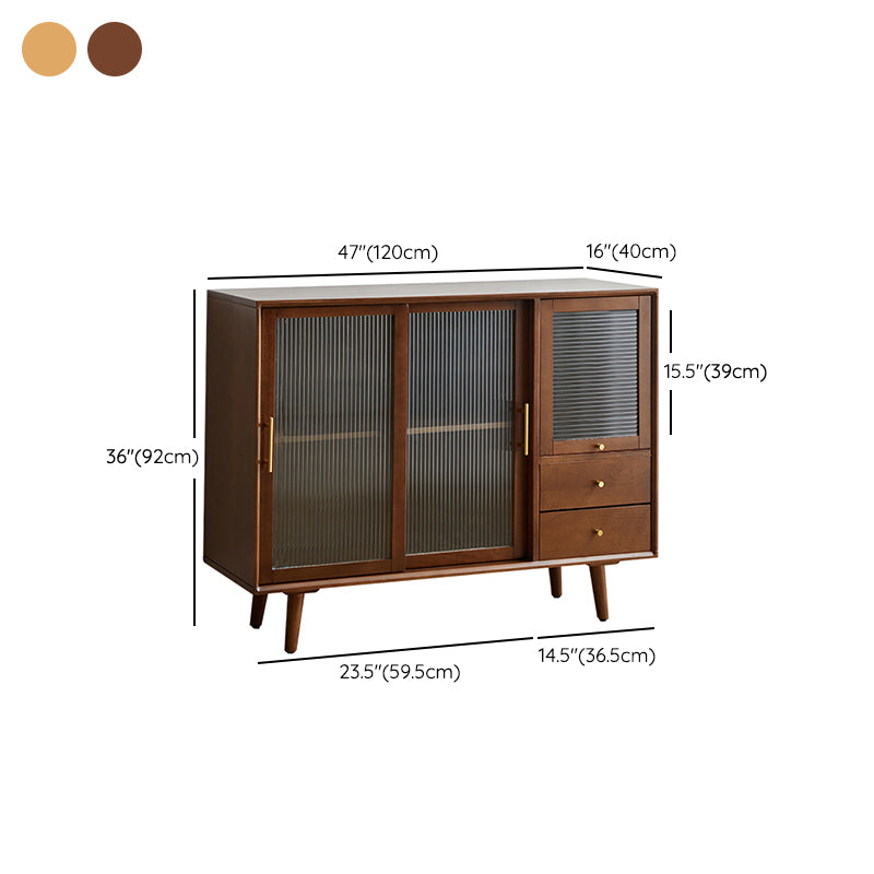 Contemporary Beech Dining Server Glass Doors Buffet Server for Dining Room