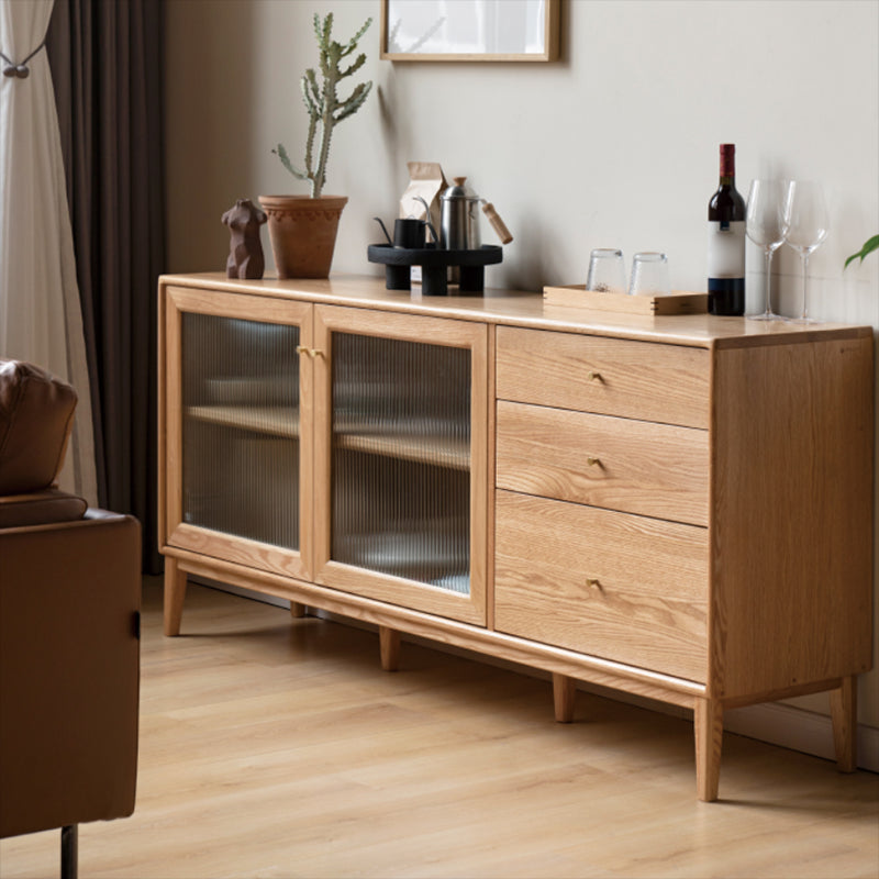 Contemporary Sideboard Cabinet Oak Glass Doors Sideboard Table with Doors for Dining Room