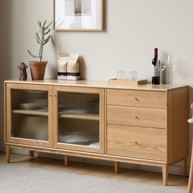 Contemporary Sideboard Cabinet Oak Glass Doors Sideboard Table with Doors for Dining Room