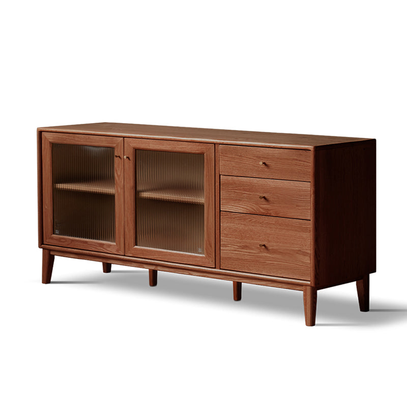 Contemporary Sideboard Cabinet Oak Glass Doors Sideboard Table with Doors for Dining Room