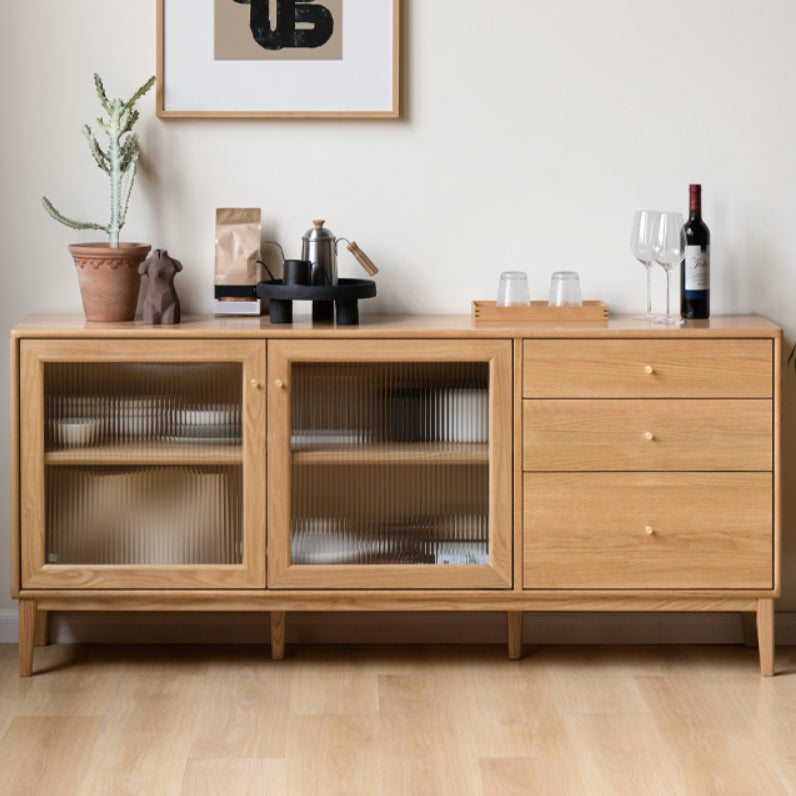 Contemporary Sideboard Cabinet Oak Glass Doors Sideboard Table with Doors for Dining Room