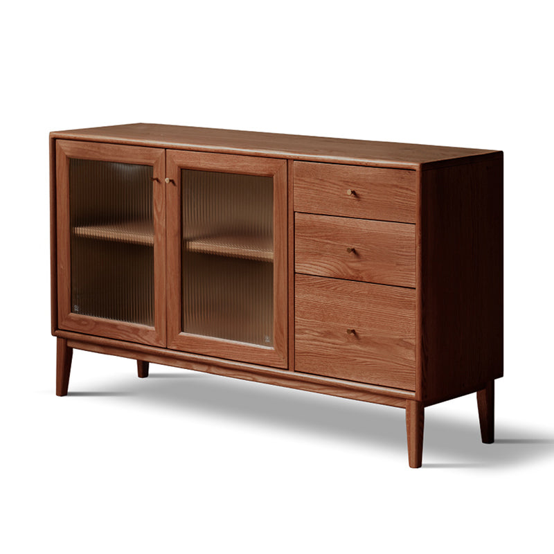 Contemporary Sideboard Cabinet Oak Glass Doors Sideboard Table with Doors for Dining Room