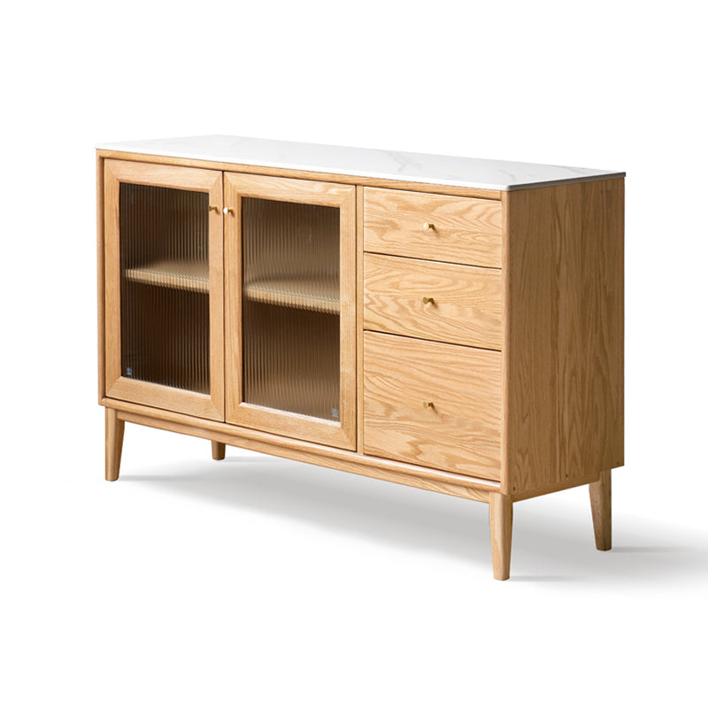 Contemporary Sideboard Cabinet Oak Glass Doors Sideboard Table with Doors for Dining Room