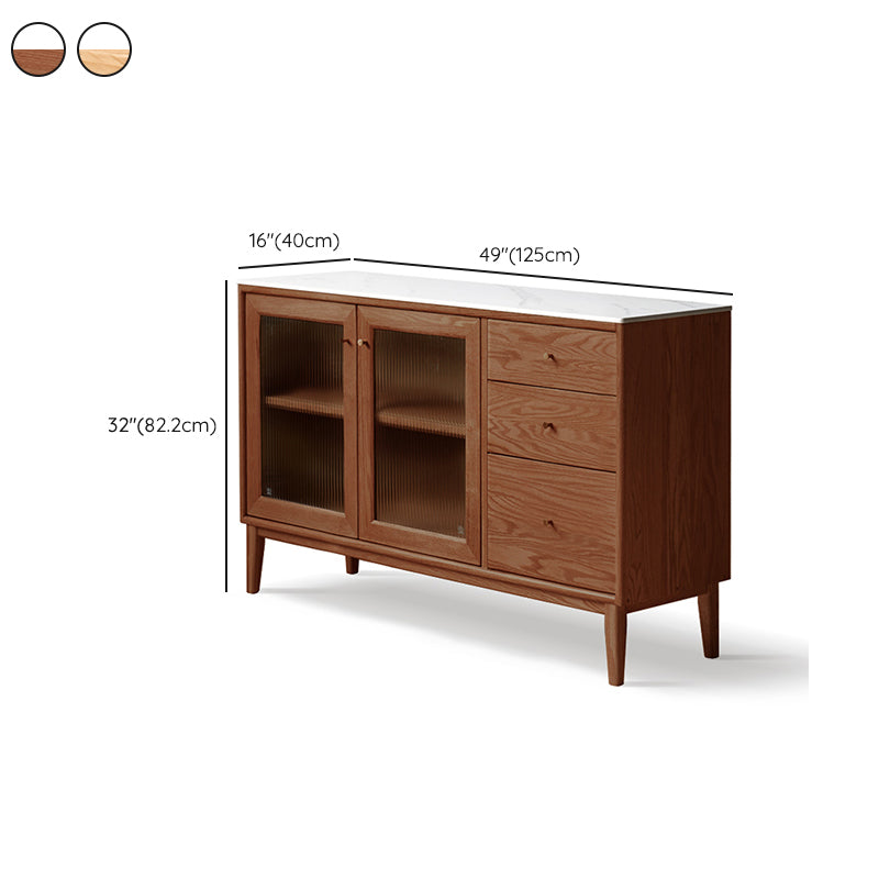 Contemporary Sideboard Cabinet Oak Glass Doors Sideboard Table with Doors for Dining Room