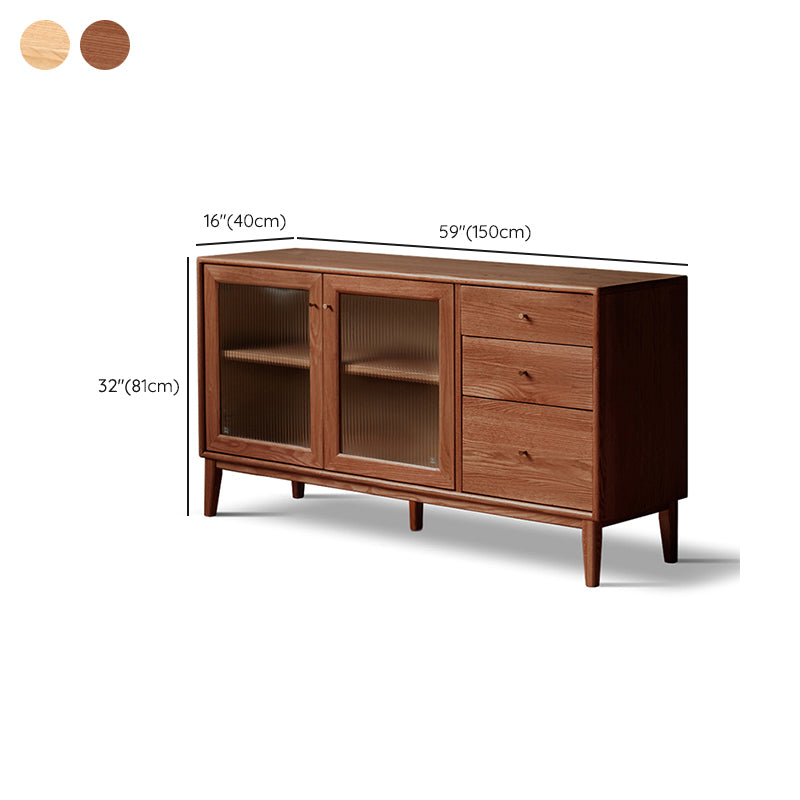 Contemporary Sideboard Cabinet Oak Glass Doors Sideboard Table with Doors for Dining Room