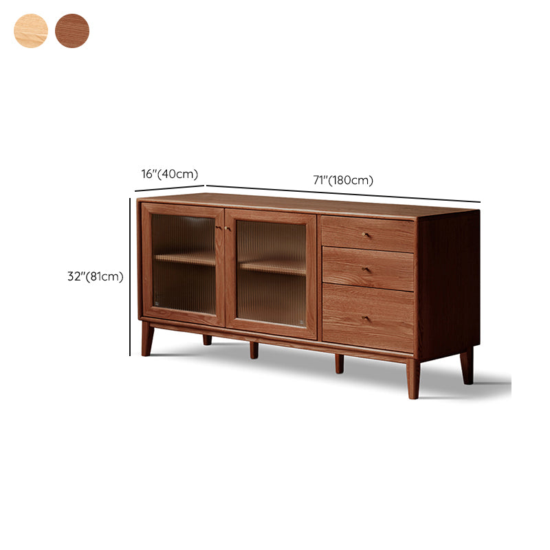 Contemporary Sideboard Cabinet Oak Glass Doors Sideboard Table with Doors for Dining Room