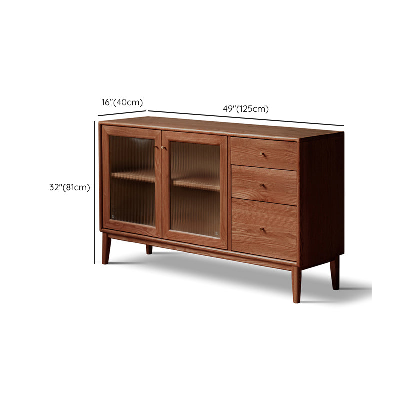 Contemporary Sideboard Cabinet Oak Glass Doors Sideboard Table with Doors for Dining Room