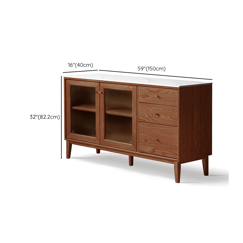 Contemporary Sideboard Cabinet Oak Glass Doors Sideboard Table with Doors for Dining Room