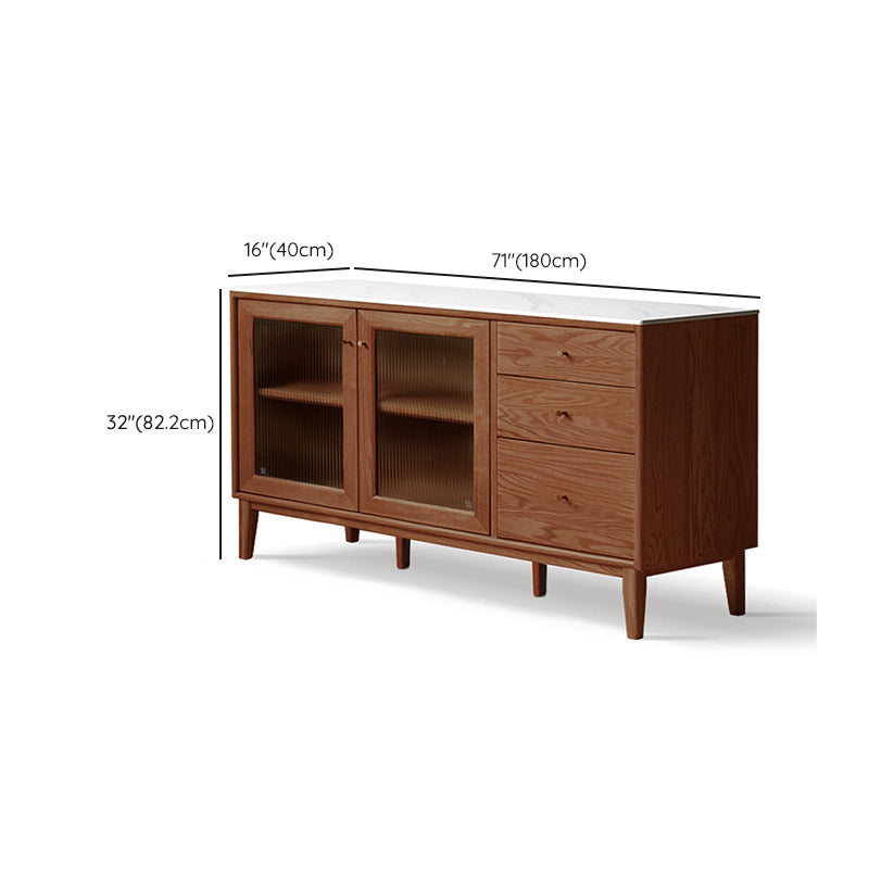 Contemporary Sideboard Cabinet Oak Glass Doors Sideboard Table with Doors for Dining Room