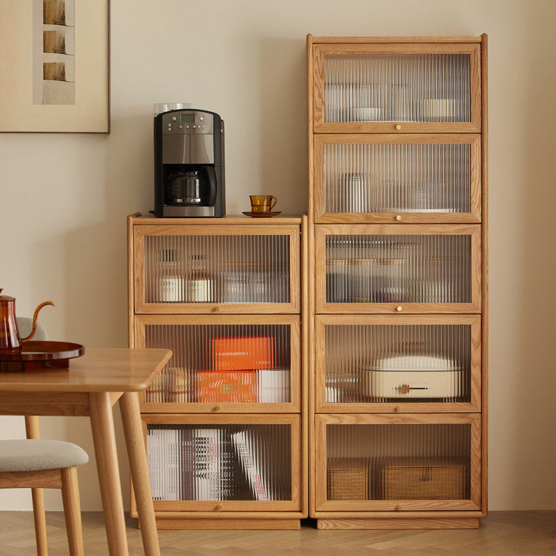 Contemporary Sideboard Cabinet Oak Glass Doors Sideboard Table for Dining Room