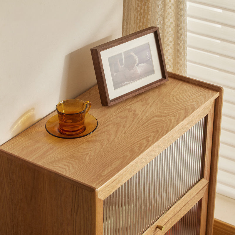 Contemporary Sideboard Cabinet Oak Glass Doors Sideboard Table for Dining Room