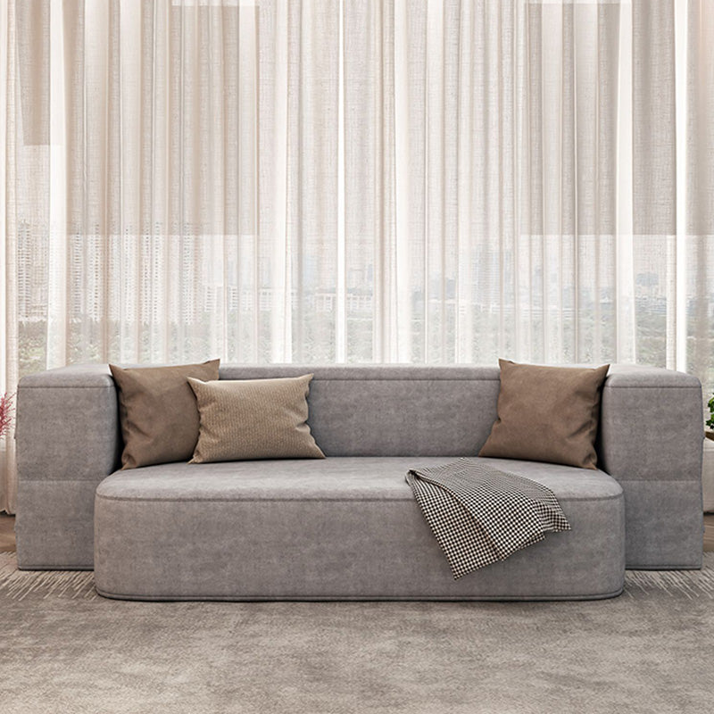 Contemporary Grey Convertible Sofa Upholstered Square Arms Sleeper Sofa