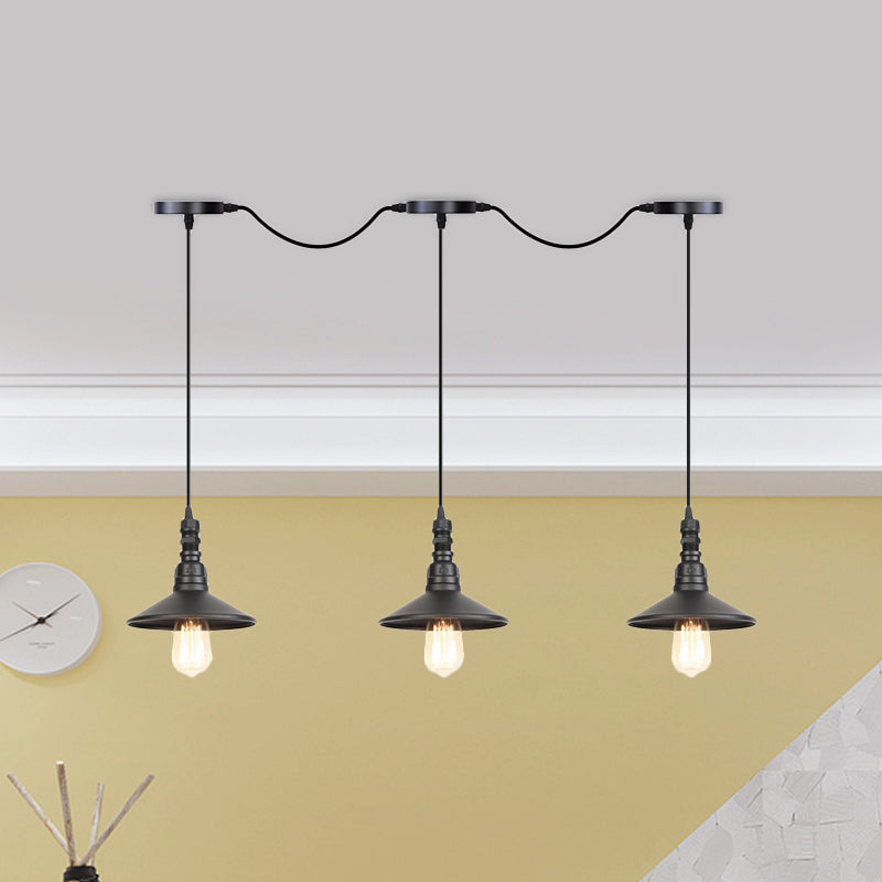 3/5/7 Köpfe Untertasse Multi -Anhänger Leicht Industrial Black Finish Iron Tandem Hanging Lampe Lampe