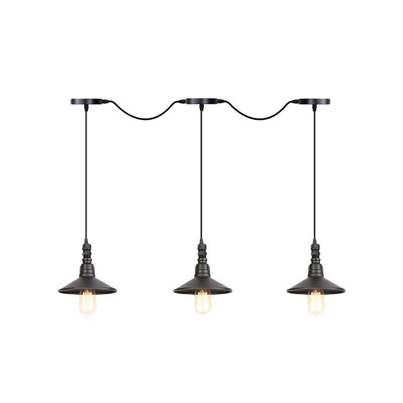 3/5/7 Heads Saucer Multi Pendant Light Industrial Black Finish Iron Tandem Hanging Lamp Fixture