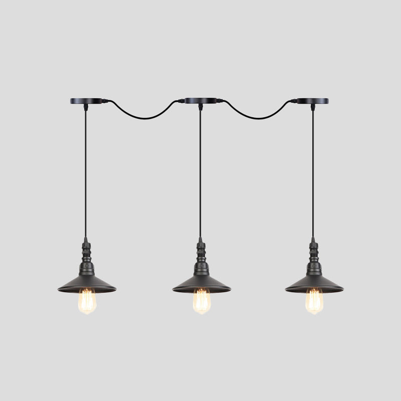 3/5/7 Köpfe Untertasse Multi -Anhänger Leicht Industrial Black Finish Iron Tandem Hanging Lampe Lampe