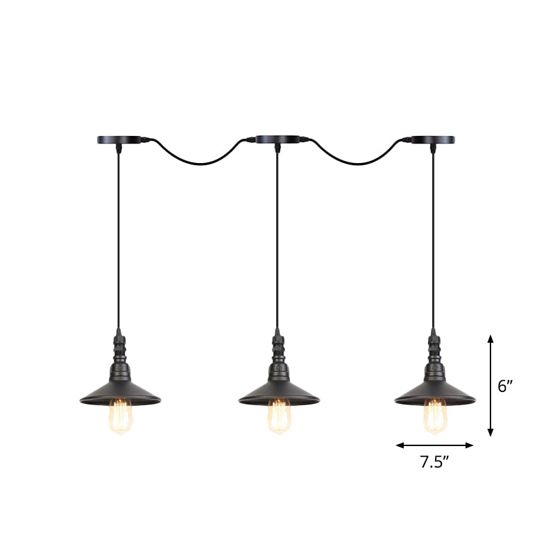 3/5/7 Heads Saucer Multi Pendant Light Industrial Black Finish Iron Tandem Hanging Lamp Fixture