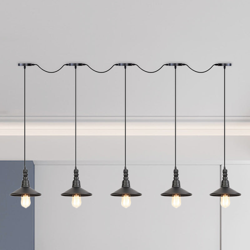 3/5/7 Köpfe Untertasse Multi -Anhänger Leicht Industrial Black Finish Iron Tandem Hanging Lampe Lampe