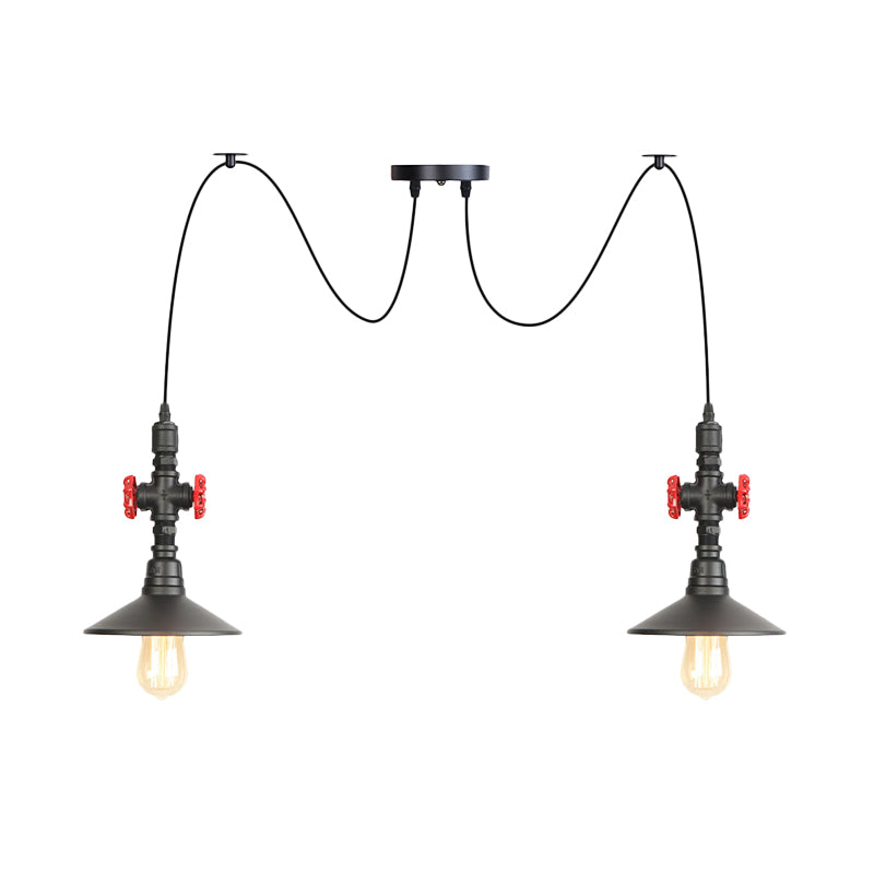 IJzeren zwart multi -light kroonluchter schotel 2/3/6 koppen verouderde swag plafond hanger lamp met klepdecoratie