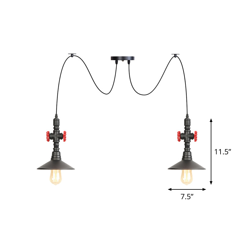 IJzeren zwart multi -light kroonluchter schotel 2/3/6 koppen verouderde swag plafond hanger lamp met klepdecoratie