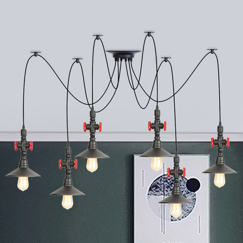 IJzeren zwart multi -light kroonluchter schotel 2/3/6 koppen verouderde swag plafond hanger lamp met klepdecoratie