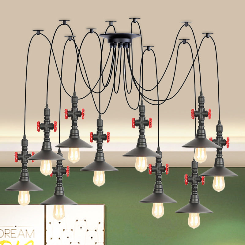 IJzeren zwart multi -light kroonluchter schotel 2/3/6 koppen verouderde swag plafond hanger lamp met klepdecoratie