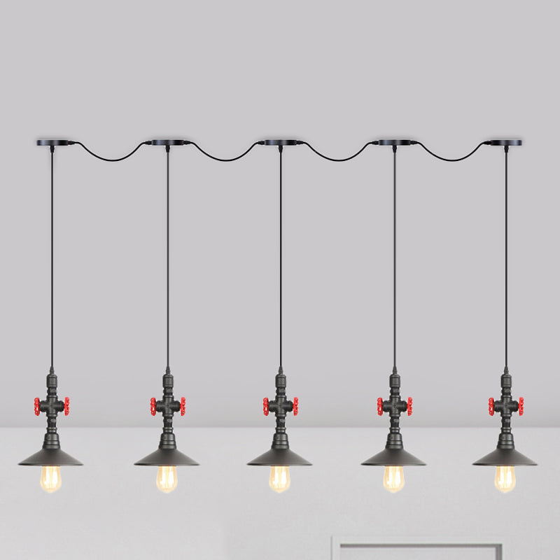 Saucer Iron Tandem Lighting Hanging Lighting Industrial 3/5/7-Bulb Restauga lampada multi pendente in nero