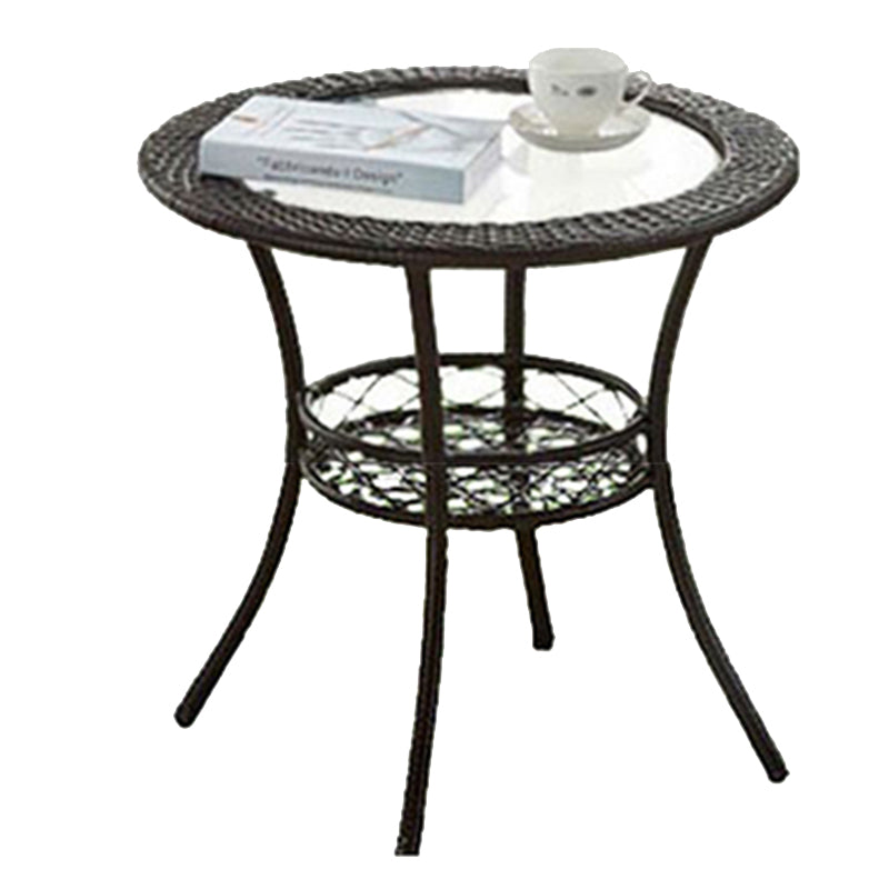 Glass Dining Table Set with Armless Rattan Chairs for Courtyard