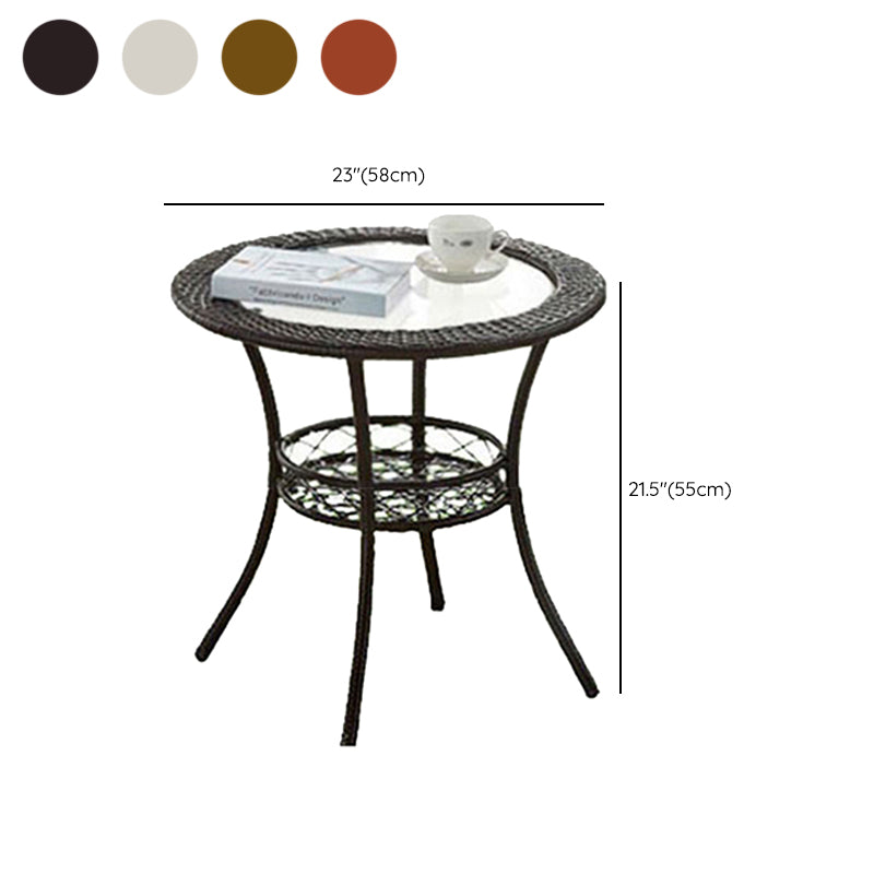 Glass Dining Table Set with Armless Rattan Chairs for Courtyard