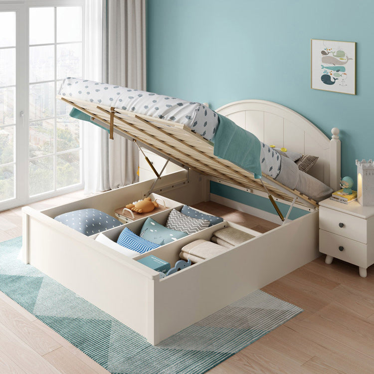 White Simple Standard Bed for Children with Mattress and Lift UP Storage