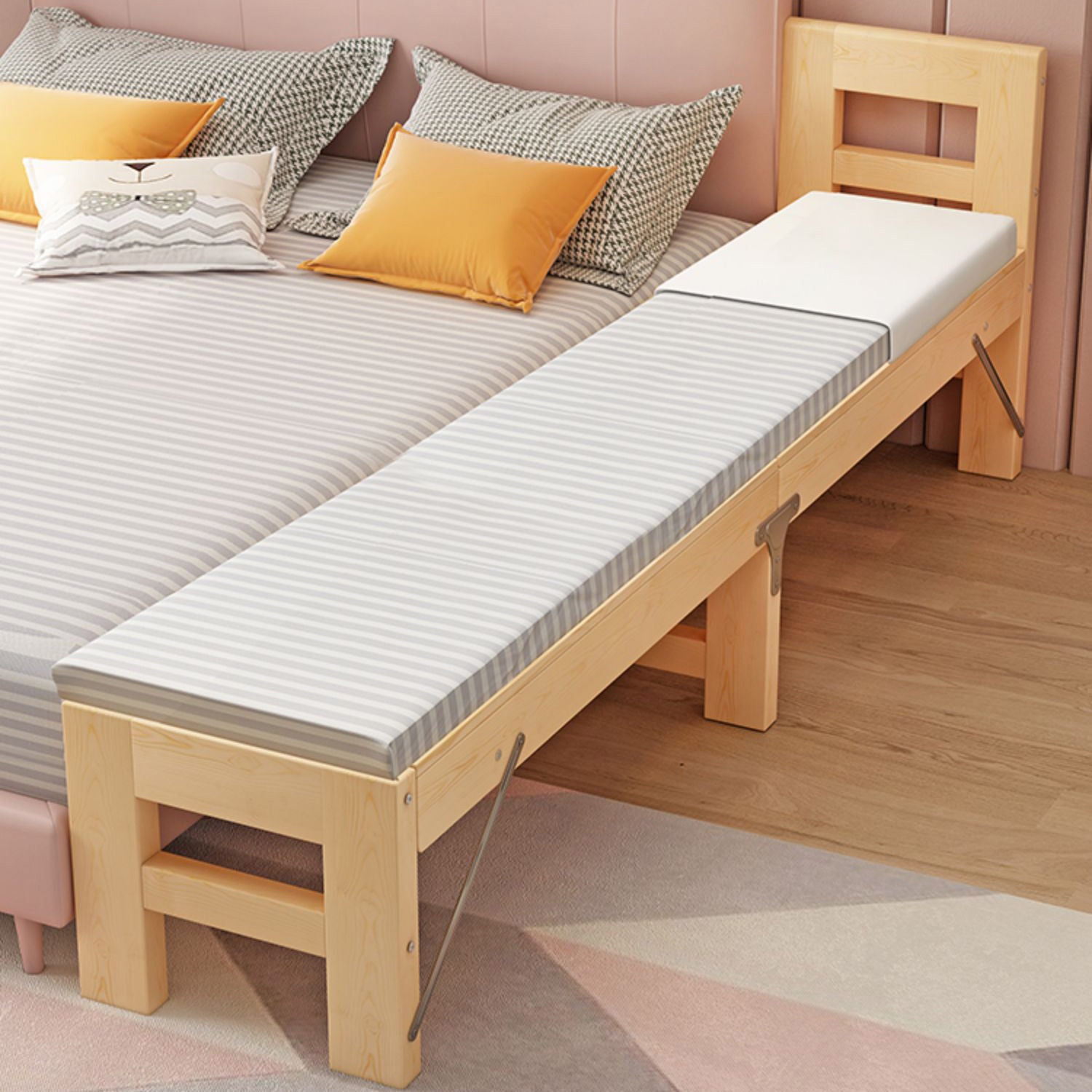 Twin Size Open Frame Bed Folding Pine Wood Bed Frame with Mattress