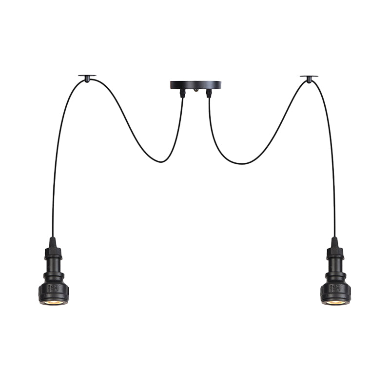 2/3/6-Light Water Pipe Multi Light Chandelier Farmhouse Black Iron Swag LED Suspension Pendant