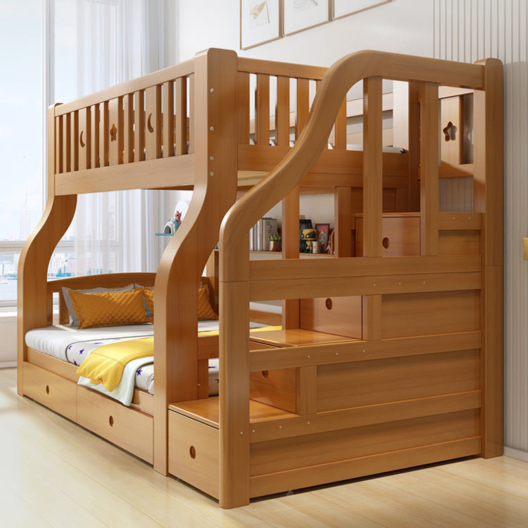 Walnut Standard Bunk Bed with Twin Trundle Solid Wood High Bunk Bed