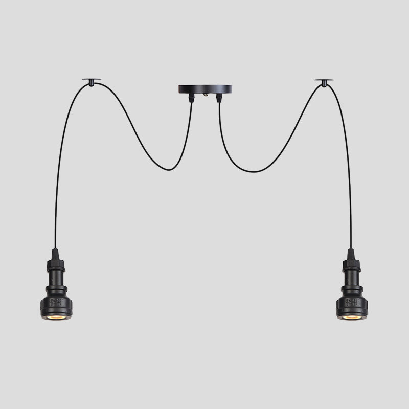 2/3/6-Light Water Pipe Multi Light Chandelier Farmhouse Black Iron Swag LED Suspension Pendant