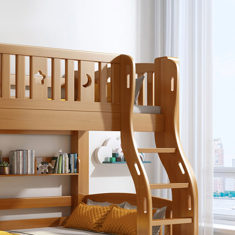 Walnut Standard Bunk Bed with Twin Trundle Solid Wood High Bunk Bed